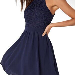Lulu’s Navy Blue Lace Mini Dress | Fit & Flare | Size M